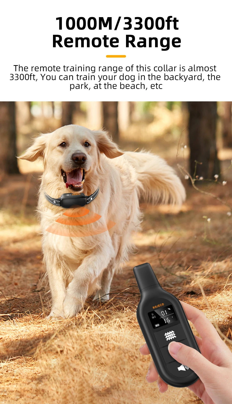 ROJECO Rechargeable Dog Training Collar with Remote